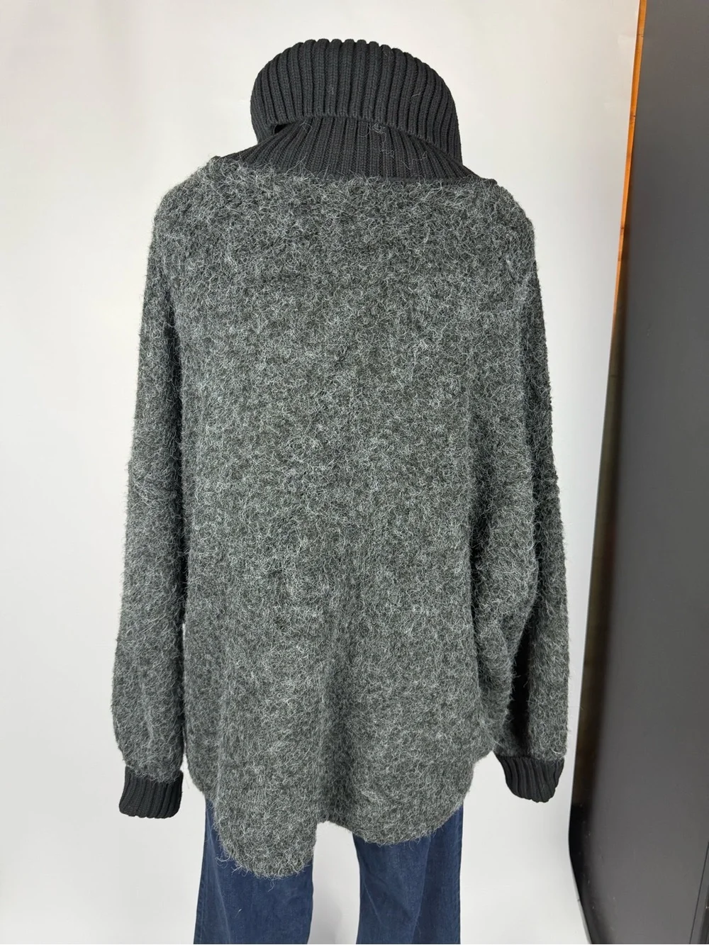 Free People Oversized Fuzzy Turtleneck Sweater Charcoal Gray L
